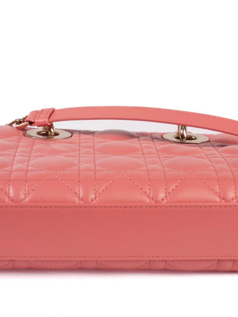 Authentic Christian Dior Coral Small Lady D-Joy Lambskin Cannage Handbag
